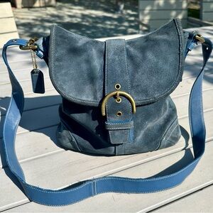 Vintage Coach SoHo Crossbody Messenger Bag Blue Suede